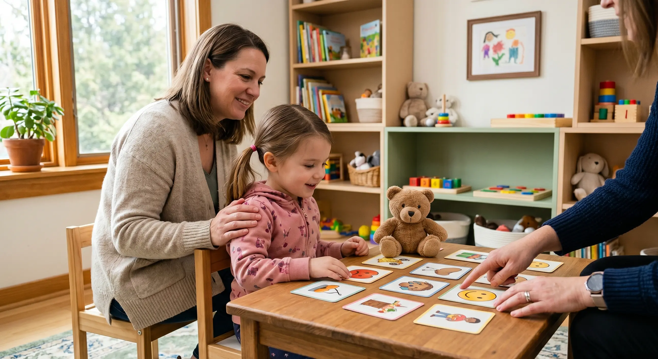 Parent and child before a first speech therapy assessment at StacjaMowa