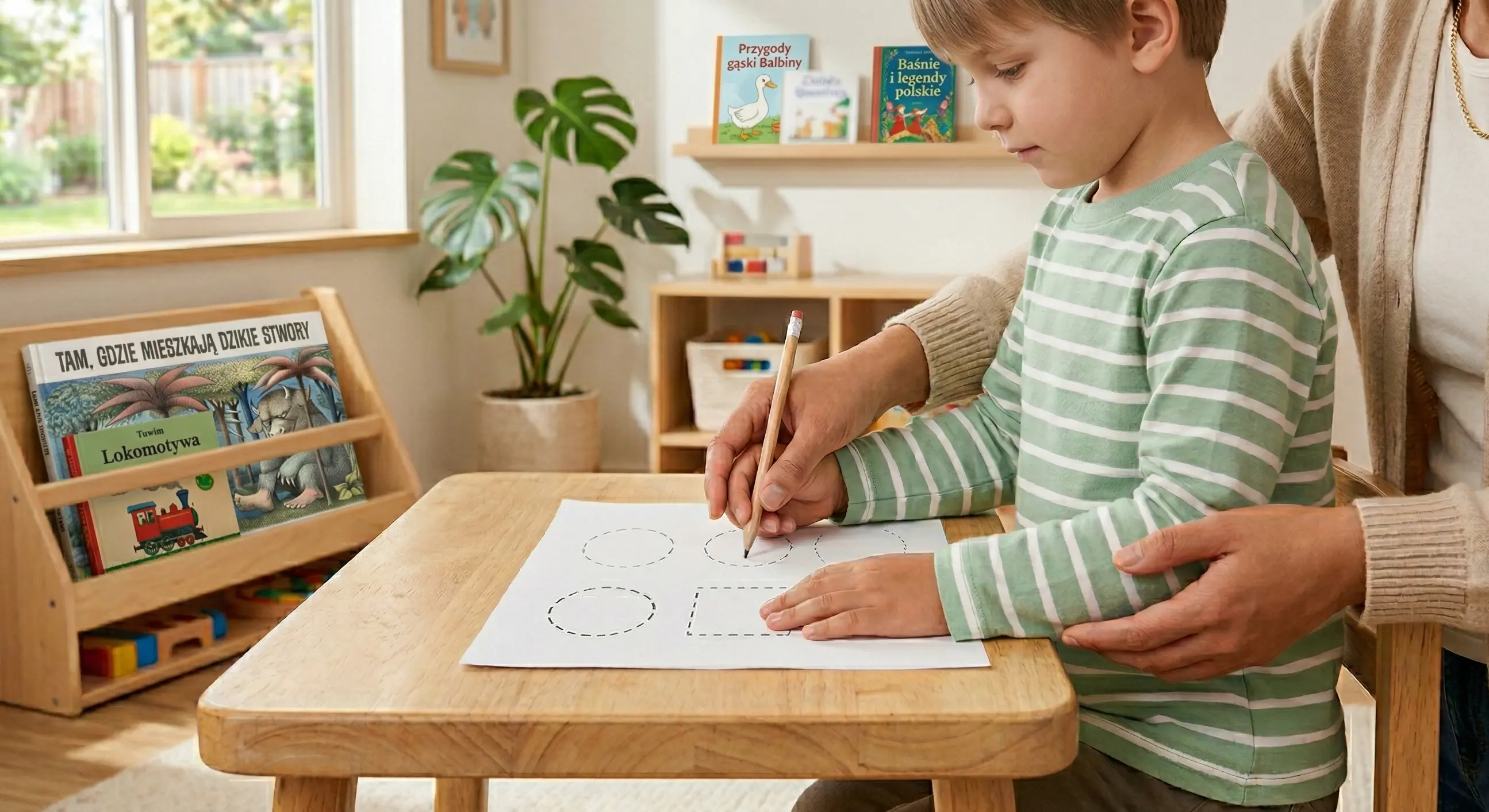 Dziecko podczas ćwiczeń terapii ręki wspierających rozwój mowy i pisania