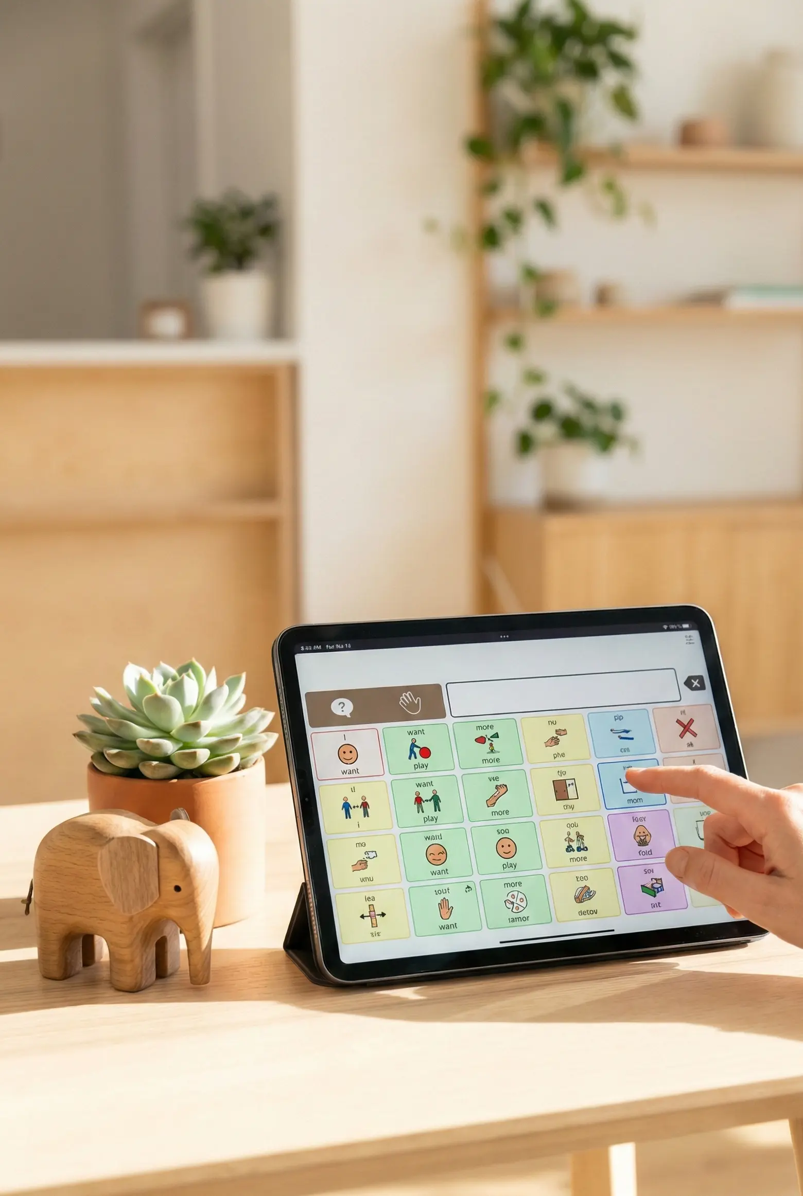 Komunikacja wspomagana AAC - tablet z symbolami komunikacyjnymi