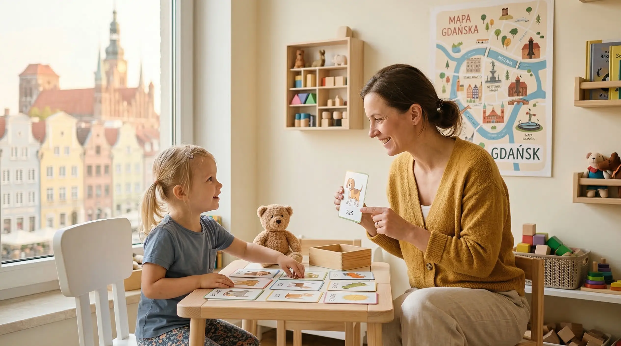 Mama i dziecko podczas konsultacji logopedycznej przy opóźnionym rozwoju mowy