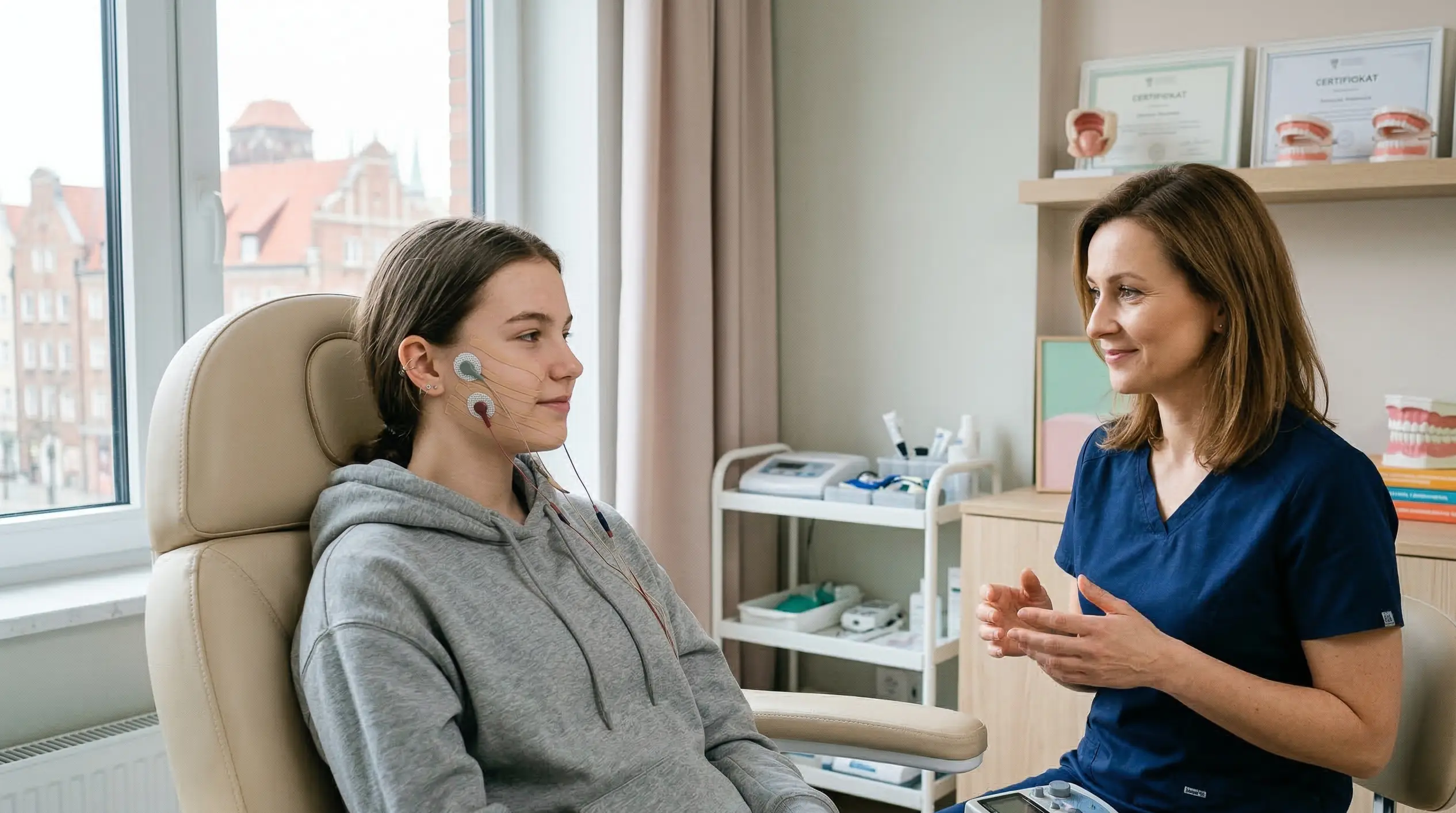 Elektrostymulacja logopedyczna podczas terapii mowy w gabinecie StacjaMowa