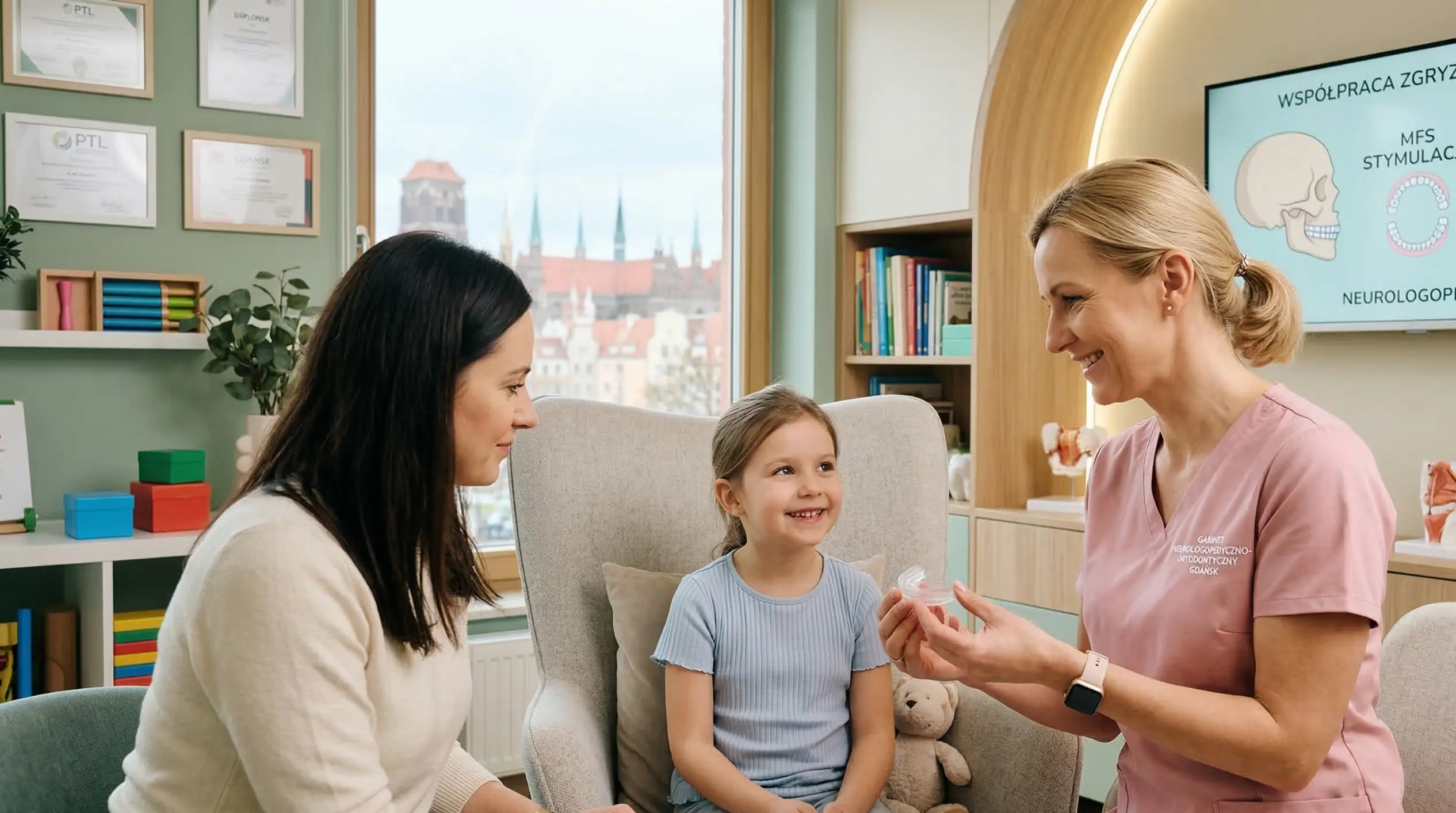 Dziecko podczas ćwiczeń miofunkcjonalnych ze stymulatorem MFS